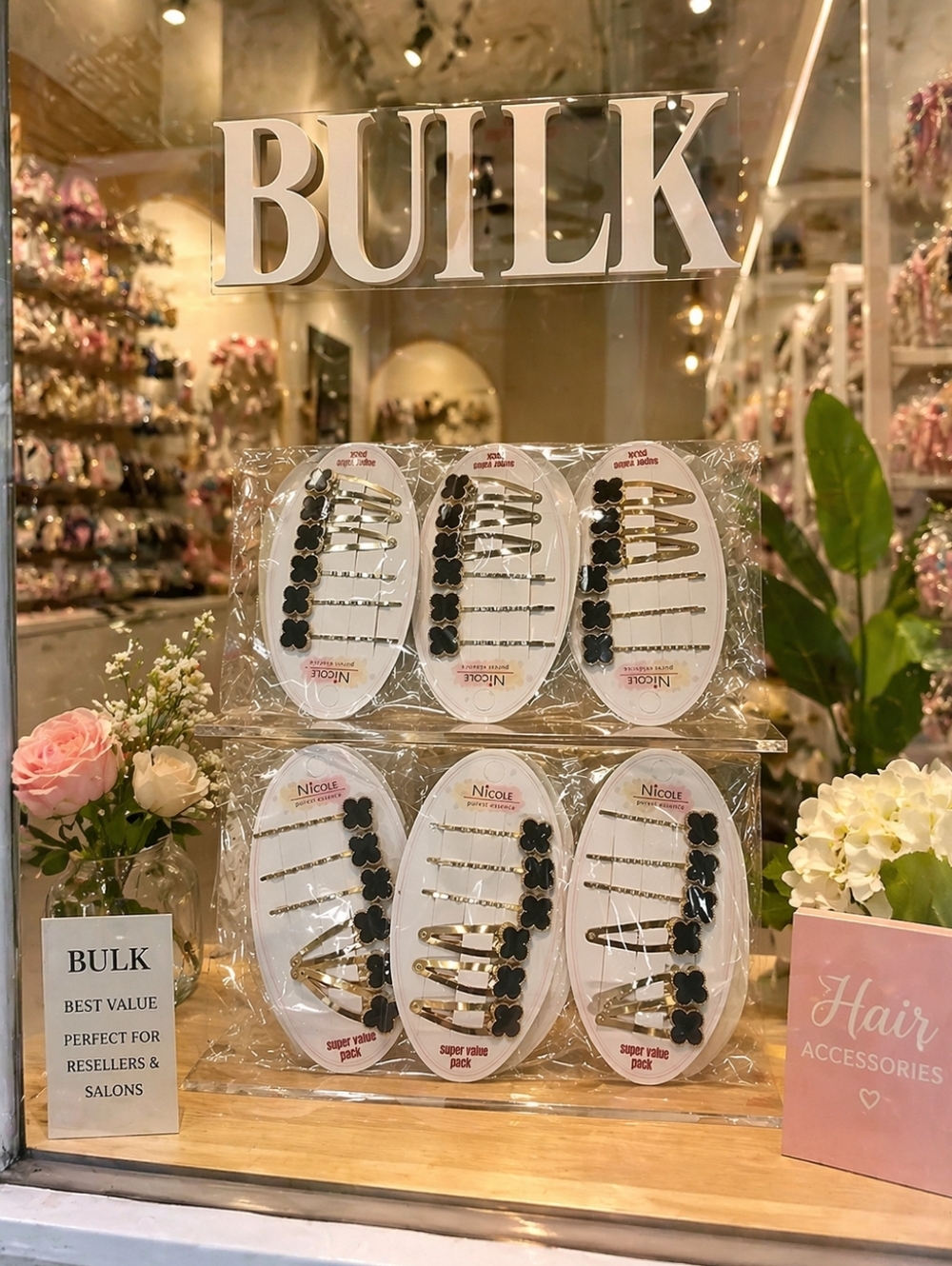 BULK Nicole Black Floral Hair Clip/barette Value Pack with Gold & Silver Accents